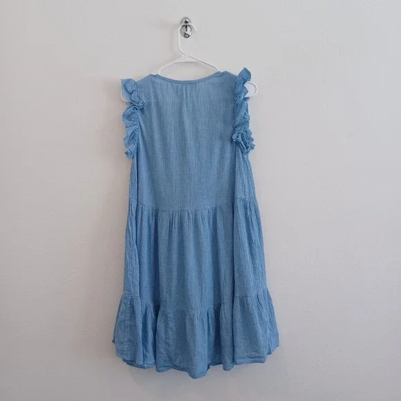Zadig Voltaire Rousseau Dress Womens XS Blue Sleeveless Ruffles Casual V Neck - Picture 2 of 8